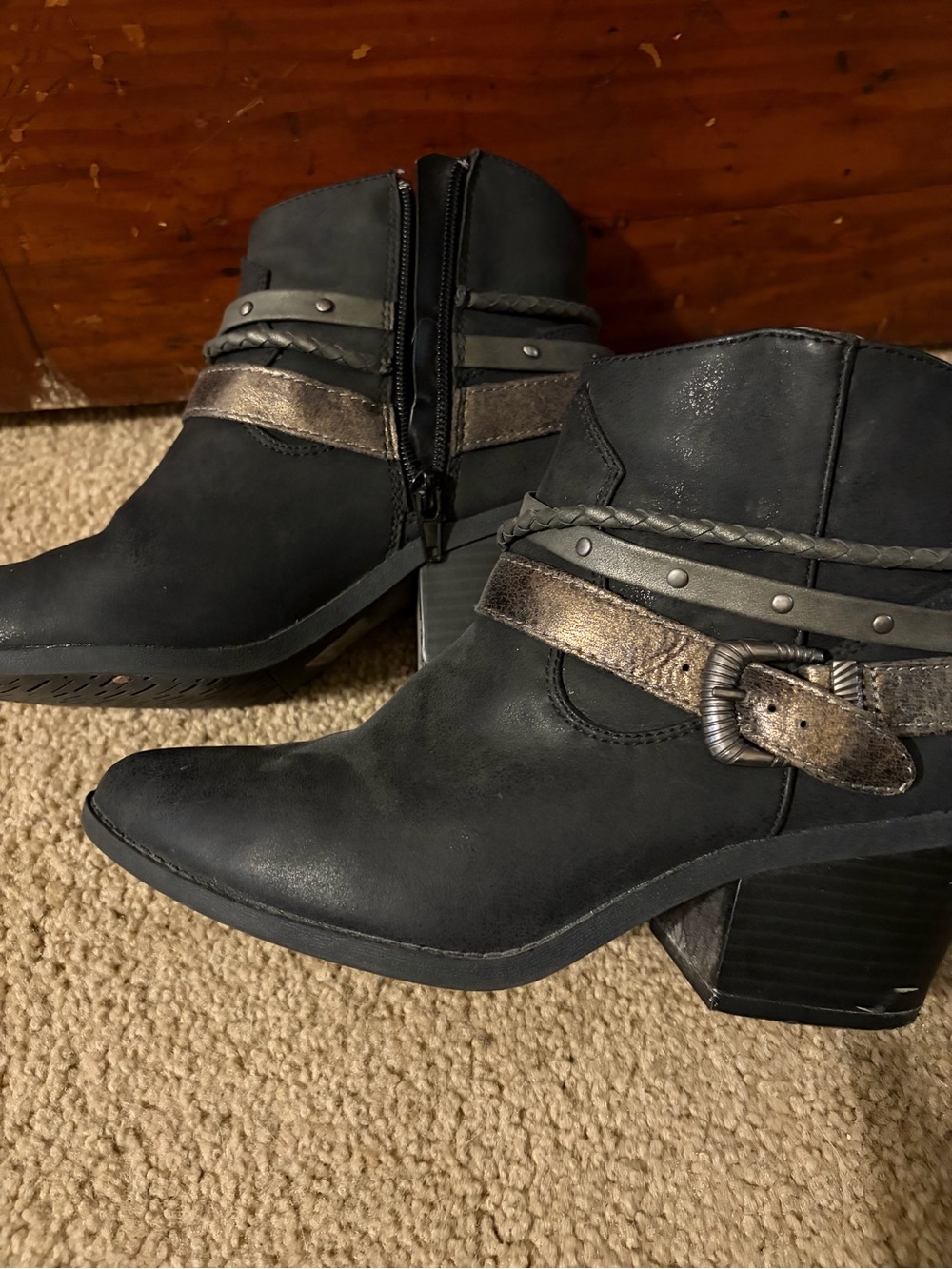 Women’s Black Ankle Booties with Metallic Strap